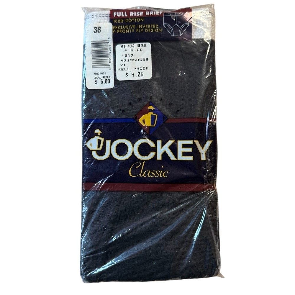 Vintage JOCKEY Classic Full Rise Brief Size 38 Black NOS Inverted Y Front 1017CR